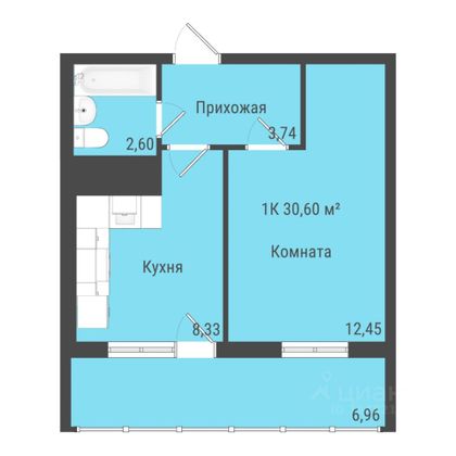 Продажа 1-комнатной квартиры 30,6 м², 1/10 этаж
