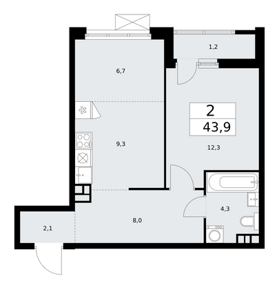 43,9 м², 2-комн. квартира, 5/18 этаж