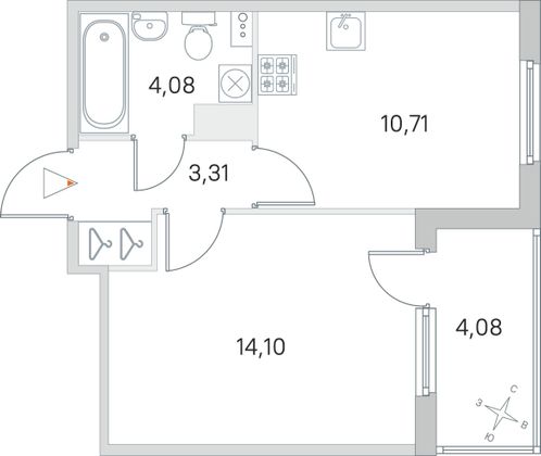 Продажа 1-комнатной квартиры 34,2 м², 3/4 этаж