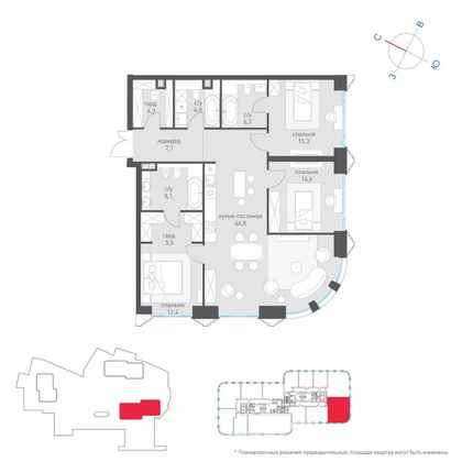 127,3 м², 3-комн. квартира, 2/24 этаж