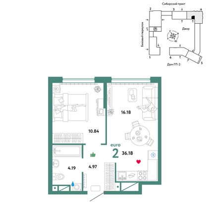 36,2 м², 2-комн. квартира, 24/32 этаж