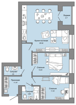 75 м², 3-комн. квартира, 4/4 этаж