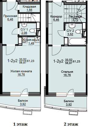 Продажа 1-комнатной квартиры 61,2 м², 16/17 этаж