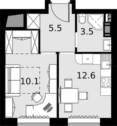 32,4 м², 1-комн. квартира, 4/28 этаж