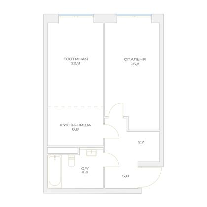 Продажа 2-комнатной квартиры 47,6 м², 5/23 этаж