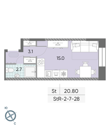 Продажа квартиры-студии 20,8 м², 24/28 этаж