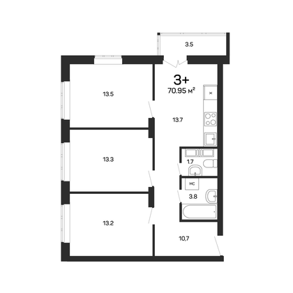 Продажа 3-комнатной квартиры 71,6 м², 4/17 этаж
