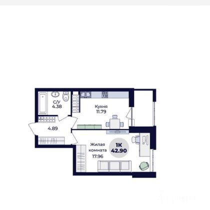 Продажа 1-комнатной квартиры 43 м², 18/25 этаж