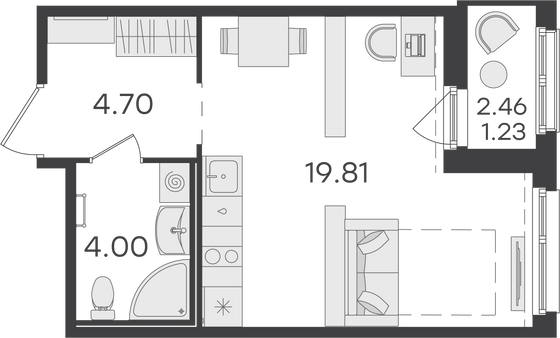 29,7 м², студия, 3/15 этаж