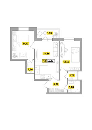 60,2 м², 3-комн. квартира, 6 этаж