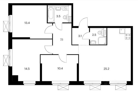 Продажа 3-комнатной квартиры 79,7 м², 20/33 этаж