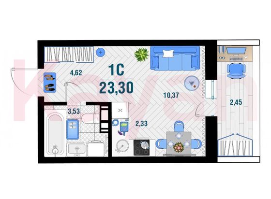 Продажа квартиры-студии 23,3 м², 8/12 этаж