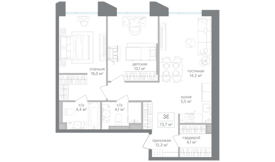 Продажа 2-комнатной квартиры 73,7 м², 14/17 этаж