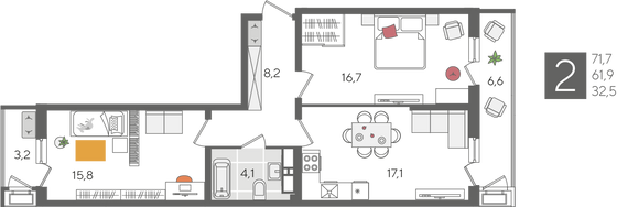 Продажа 2-комнатной квартиры 71,7 м², 24/24 этаж