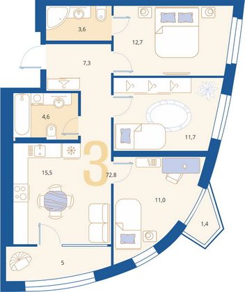 Продажа 3-комнатной квартиры 72,8 м², 10/18 этаж