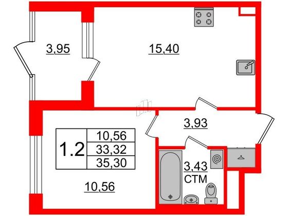 Продажа 1-комнатной квартиры 33,3 м², 1/4 этаж