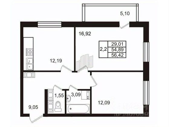 Продажа 2-комнатной квартиры 55 м², 8/25 этаж