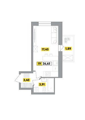 Продажа квартиры-студии 26,6 м², 5 этаж