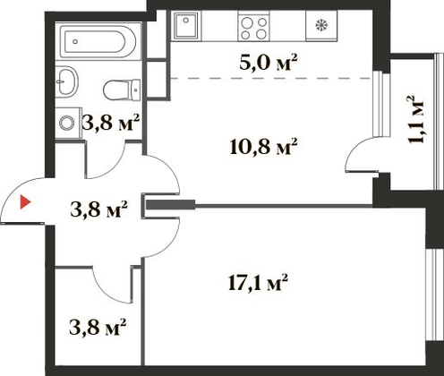 44,9 м², 2-комн. квартира, 1/6 этаж