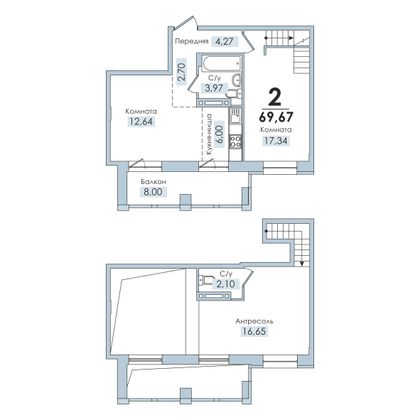 Продажа 2-комнатной квартиры 69,7 м², 10/10 этаж