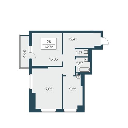 63,3 м², 2-комн. квартира, 19/27 этаж