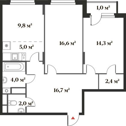 71,8 м², 3-комн. квартира, 2/6 этаж
