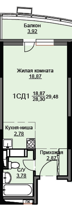 Продажа квартиры-студии 29,5 м², 10/17 этаж