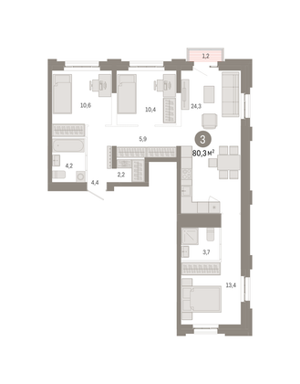 Продажа 3-комнатной квартиры 80,3 м², 6/7 этаж