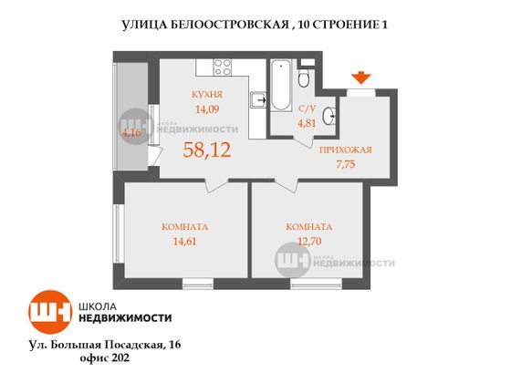 Продажа 2-комнатной квартиры 59 м², 2/14 этаж