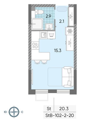 Продажа квартиры-студии 20,3 м², 20/24 этаж