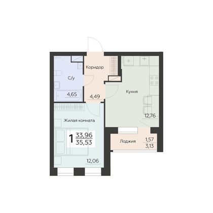 Продажа 1-комнатной квартиры 33,5 м², 3 этаж