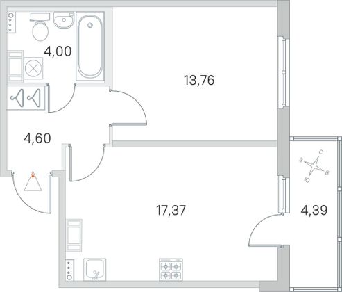 Продажа 1-комнатной квартиры 41 м², 2/4 этаж