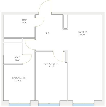 59,7 м², 2-комн. квартира, 12/23 этаж