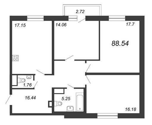 Продажа 3-комнатной квартиры 88,5 м², 2/25 этаж