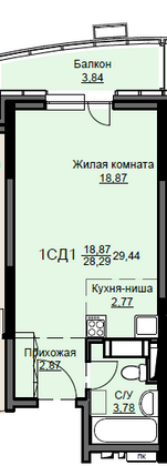 Продажа квартиры-студии 29,4 м², 11/17 этаж