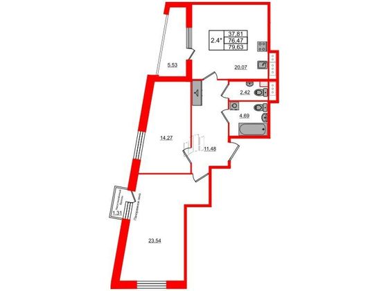 Продажа 2-комнатной квартиры 76,5 м², 9/12 этаж