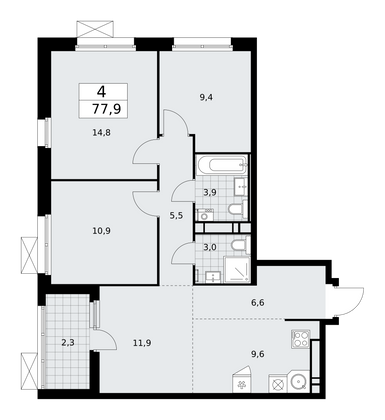 77,9 м², 4-комн. квартира, 17/17 этаж