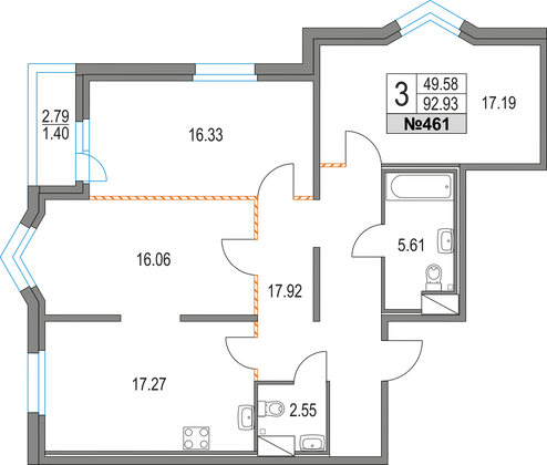 Продажа 3-комнатной квартиры 92,9 м², 5/16 этаж