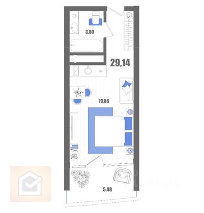Продажа квартиры-студии 29,1 м², 17/22 этаж
