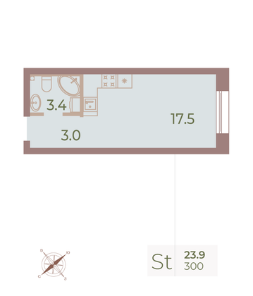 Продажа квартиры-студии 24 м², 8/9 этаж