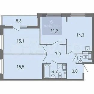 Продажа 3-комнатной квартиры 73,7 м², 11/21 этаж