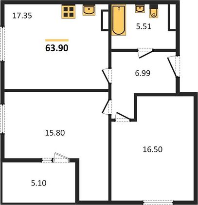 Продажа 2-комнатной квартиры 63,9 м², 21/31 этаж