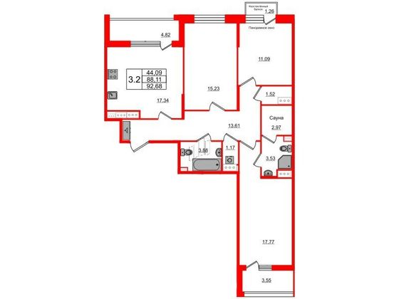 Продажа 3-комнатной квартиры 88,1 м², 2/12 этаж