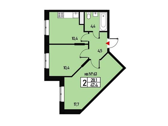 Продажа 2-комнатной квартиры 47 м², 3/3 этаж