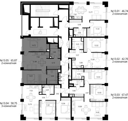 Продажа 2-комнатной квартиры 65,9 м², 13/24 этаж