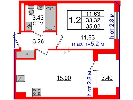 Продажа 1-комнатной квартиры 33,3 м², 4/4 этаж