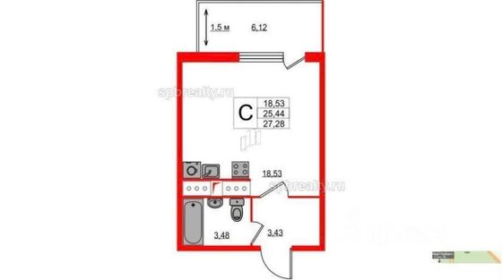 Продажа квартиры-студии 25,3 м², 11/19 этаж