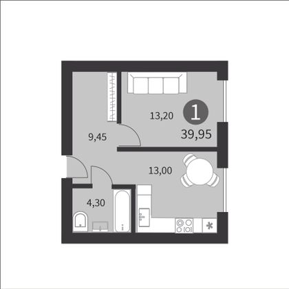 40 м², 1-комн. квартира, 3/15 этаж