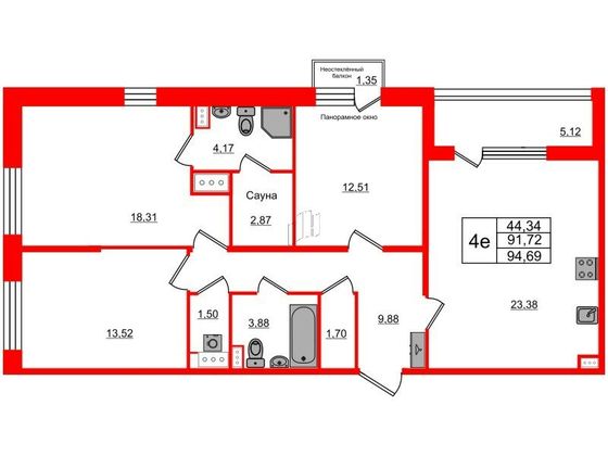 Продажа 3-комнатной квартиры 91,7 м², 2/12 этаж