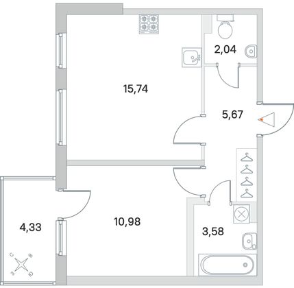 Продажа 1-комнатной квартиры 39,3 м², 1/4 этаж